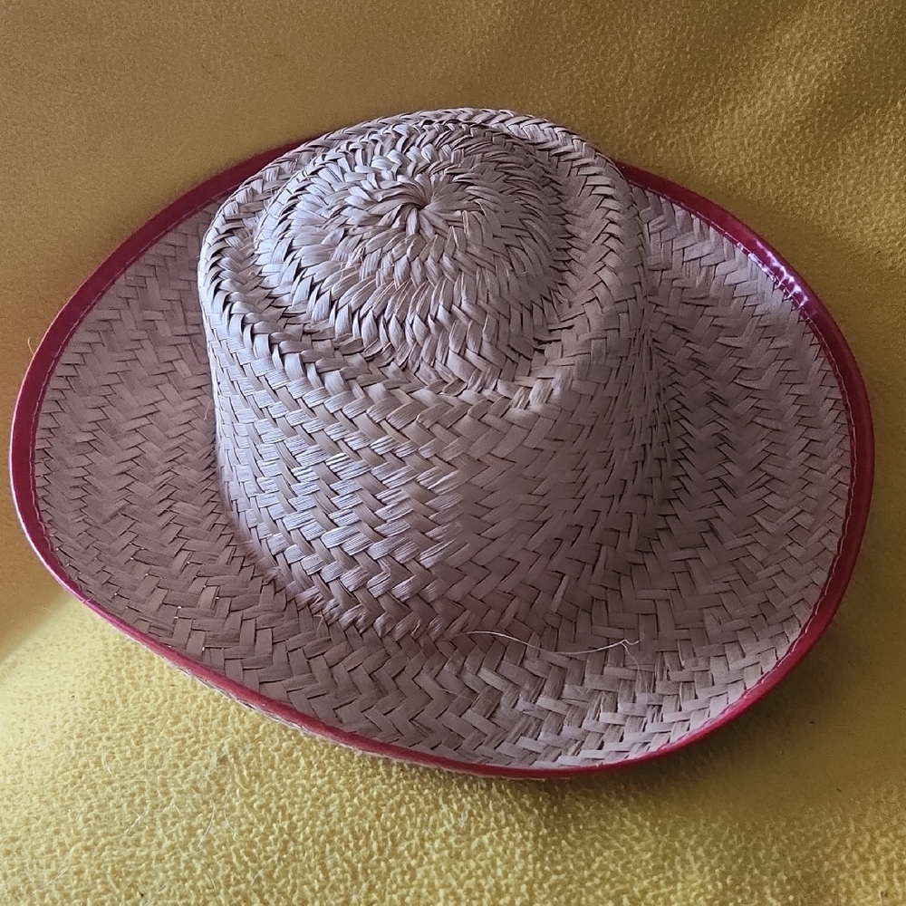 Straw Sun Hat with Red0 Trim